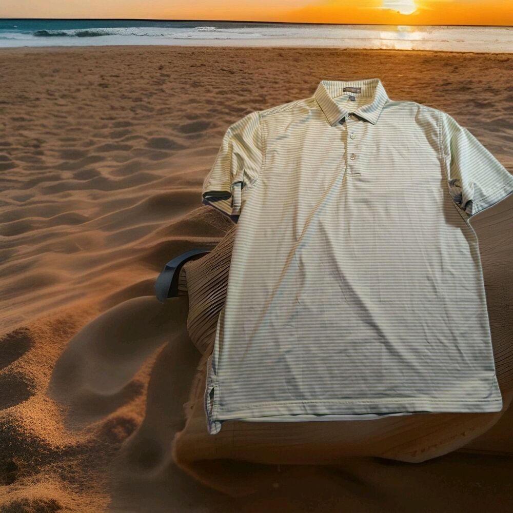 Peter Millar Summer Comfort Green/White Striped Golf Polo Large 1524